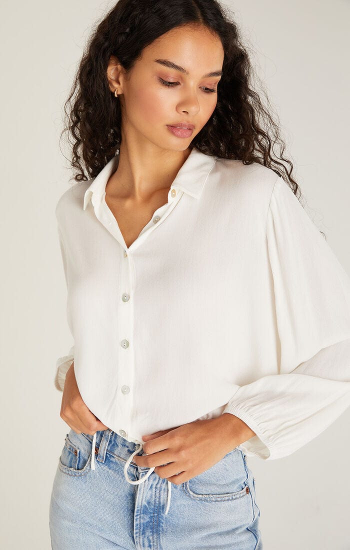 Becca Button Up Top in White by Z-Supply. Sold bY Sweet Grass Boutique in Garberville, ca